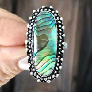 SIZE 7 Ornate Oval Abalone 925 Sterling Silver Ring NWT